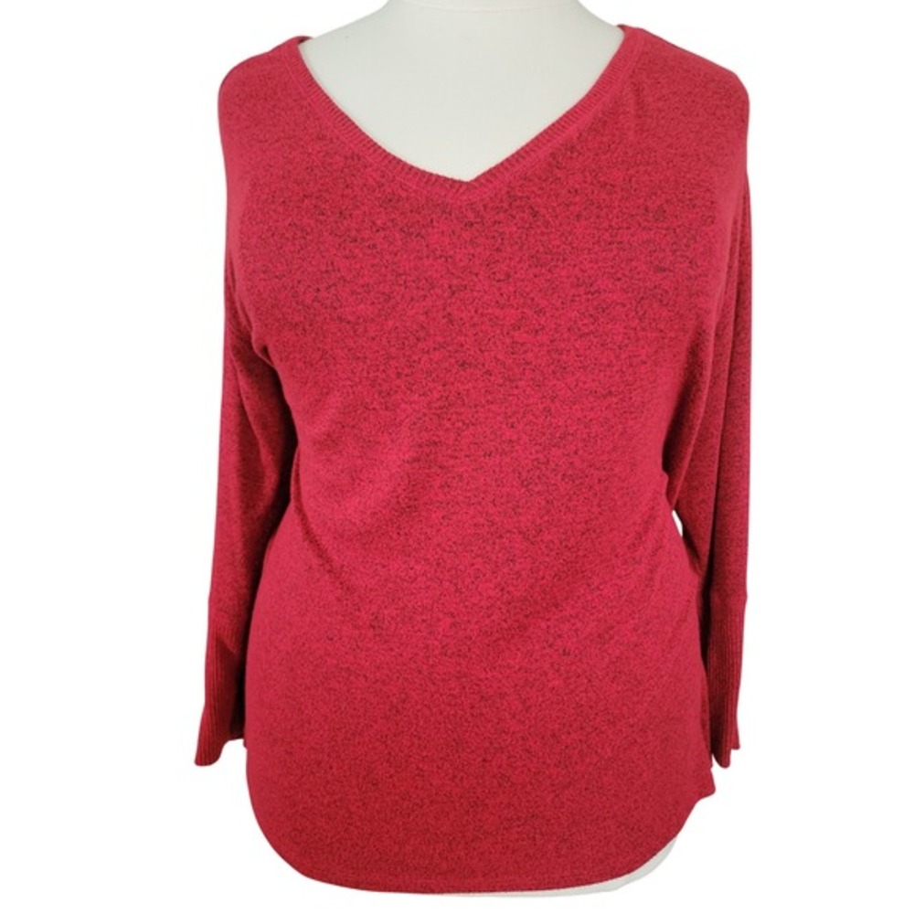 24/7 by Maurices 2X Red Marled V-Neck Long Sleeve Knit Sweater Plus Size